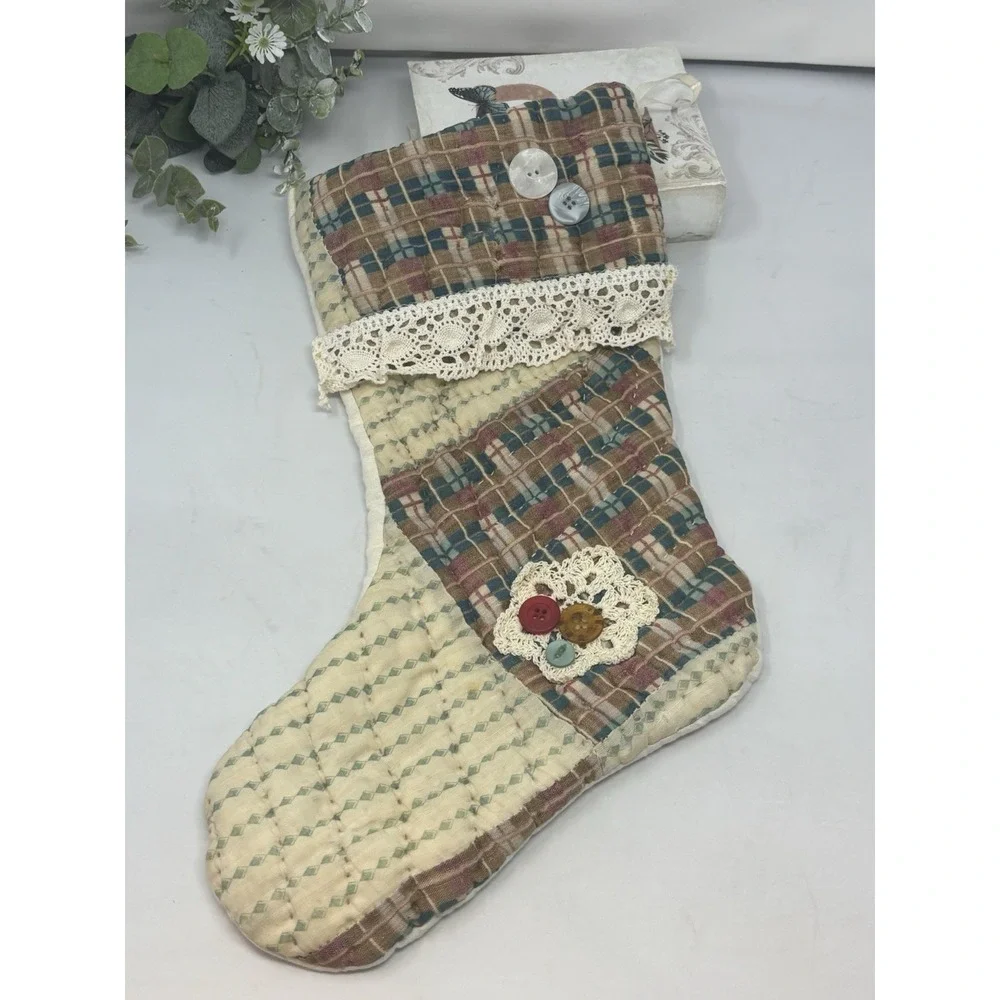 Christmas‎ Stocking Antique Quilt Patchwork Handmade Vintage Country Holidays